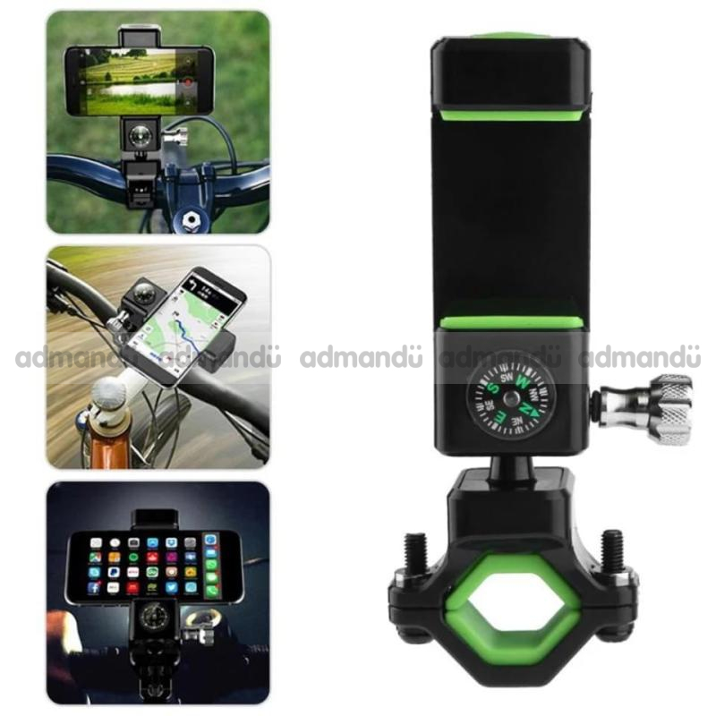 Guider Smartphone Bicycle Holder With Compass And Led Lights