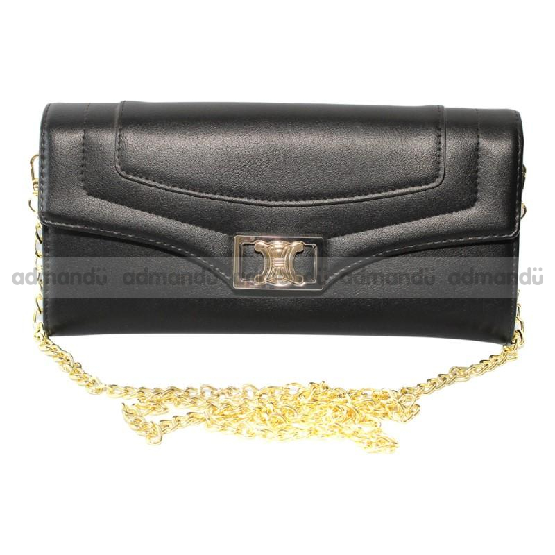 Black Leather Based Party Shoulder Bag For Women