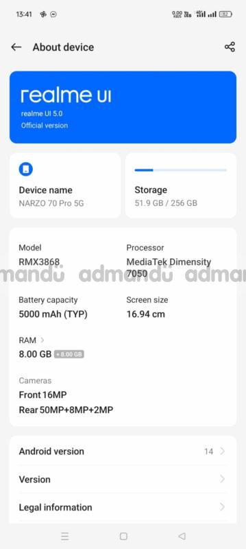 Realme Nazro 70pro 5g 8/256 New in condition 5 days used