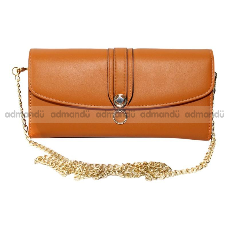Light Brown Leather Based Designed Party Shoulder Bag For Women